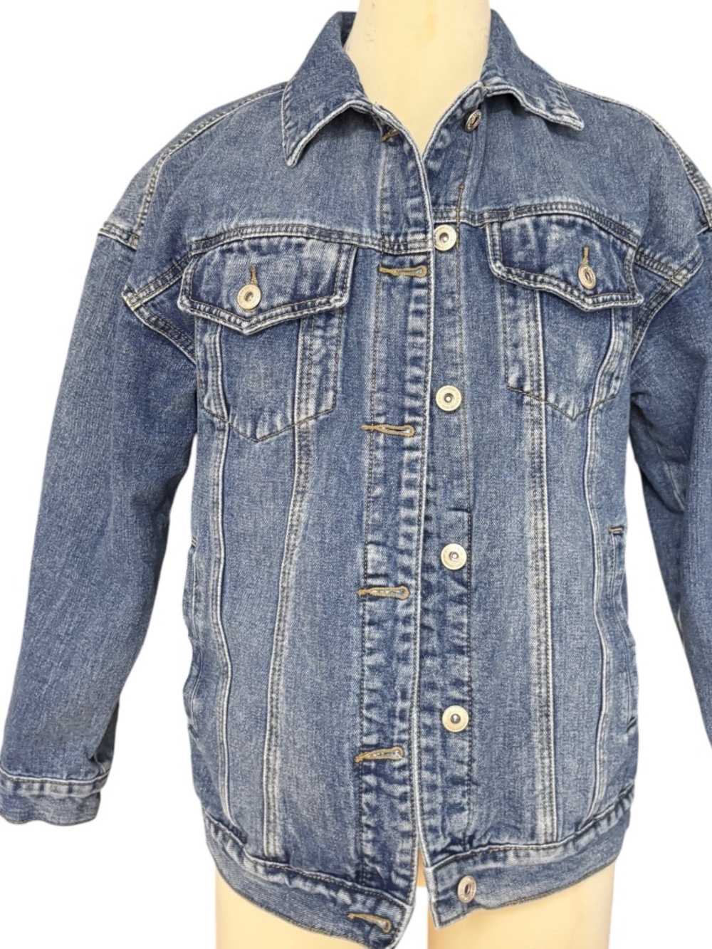 CANTON WALKER Blue Denim Jacket Small Vintage Button Front 95% Cotton Trucker